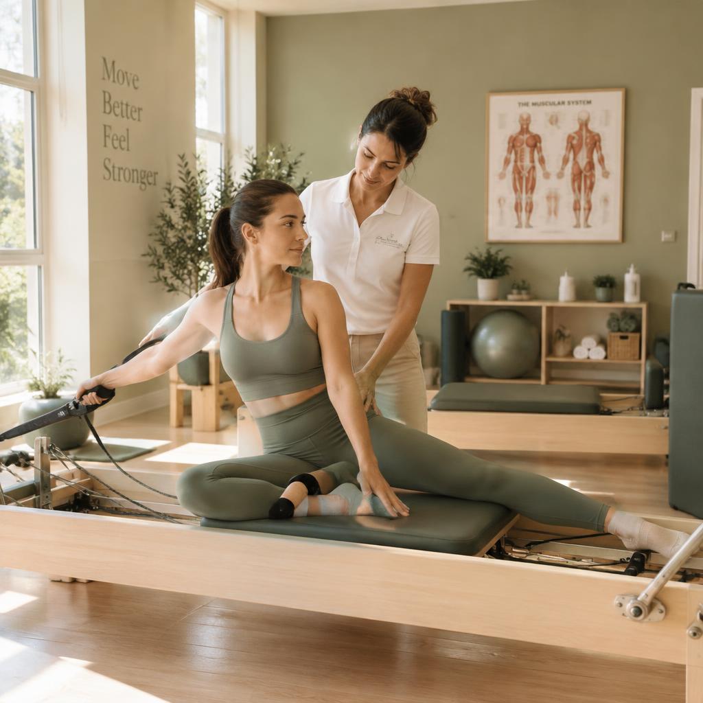 Paciente no Pilates clínico com fisioterapeuta